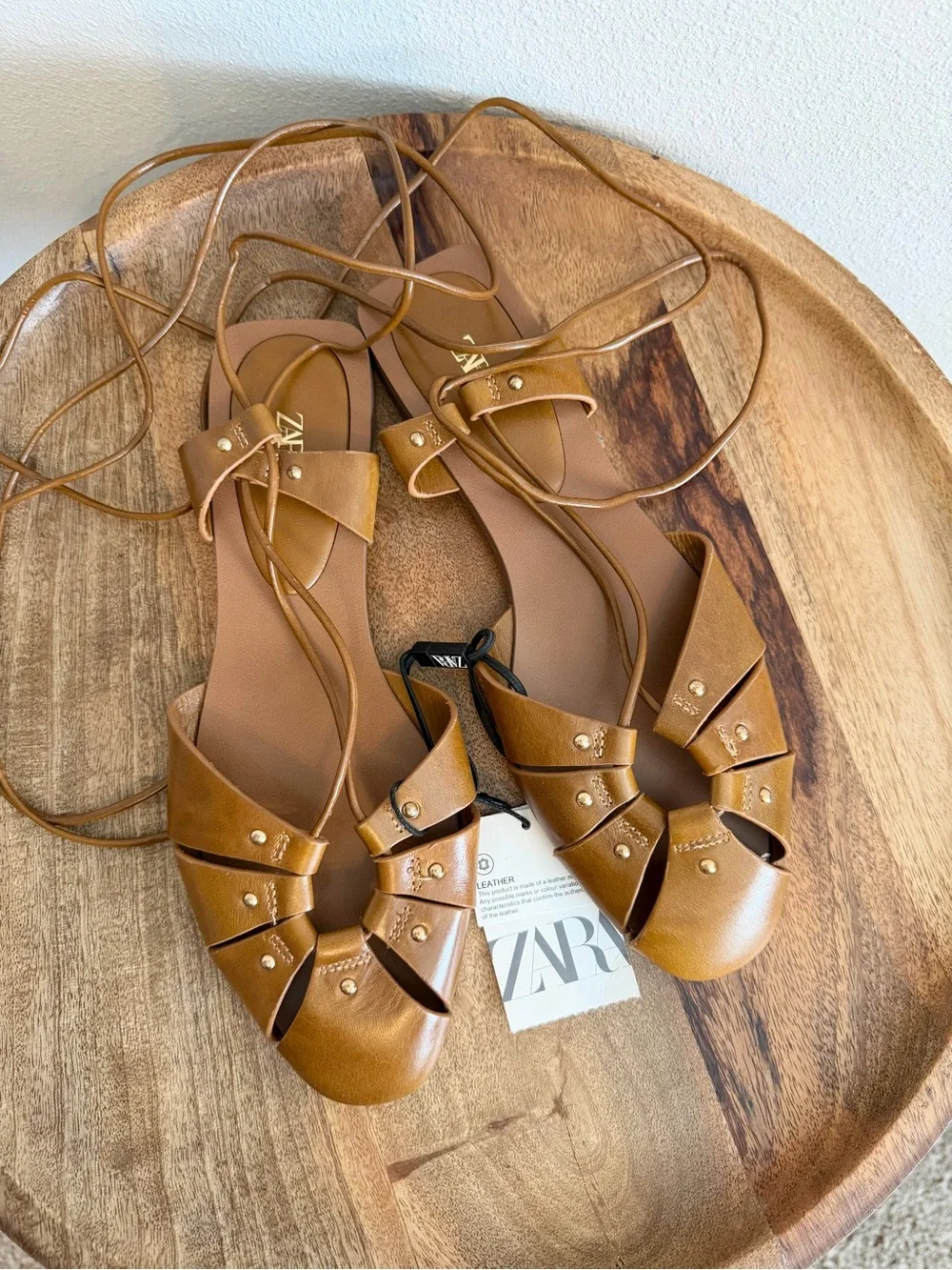 NWT Zara Leather Tied Cage Sandals Size 39
